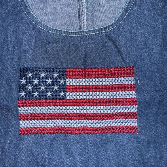 Lindsey Michelle Vintage Blue Denim American Flag Jumper Dress Cotton Size XL - Picture 6 of 6